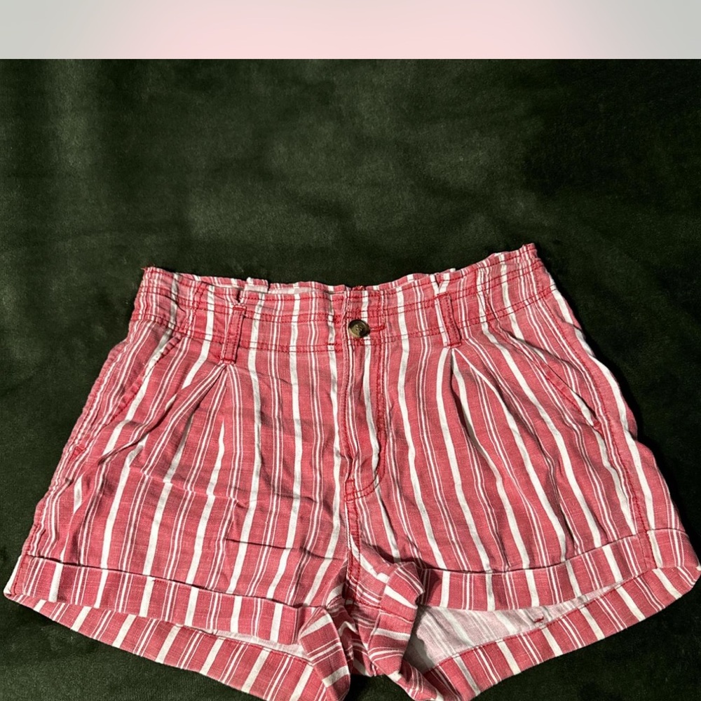 American Eagle Outfitters Red Striped High Waist Shorts